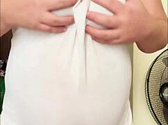 pregnant arab big belly milks her huge tits solo