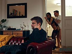 my slutty gf sneaks fuck with stepdad while i watch her shaved pussy