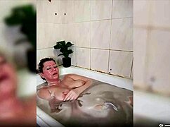 Aimee shaves her hairless milf pussy then jerks off in steamy bathroom close-up!