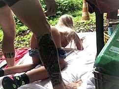 tiny arm thrusts deep into blonde's tight ass with her cretin sex toy